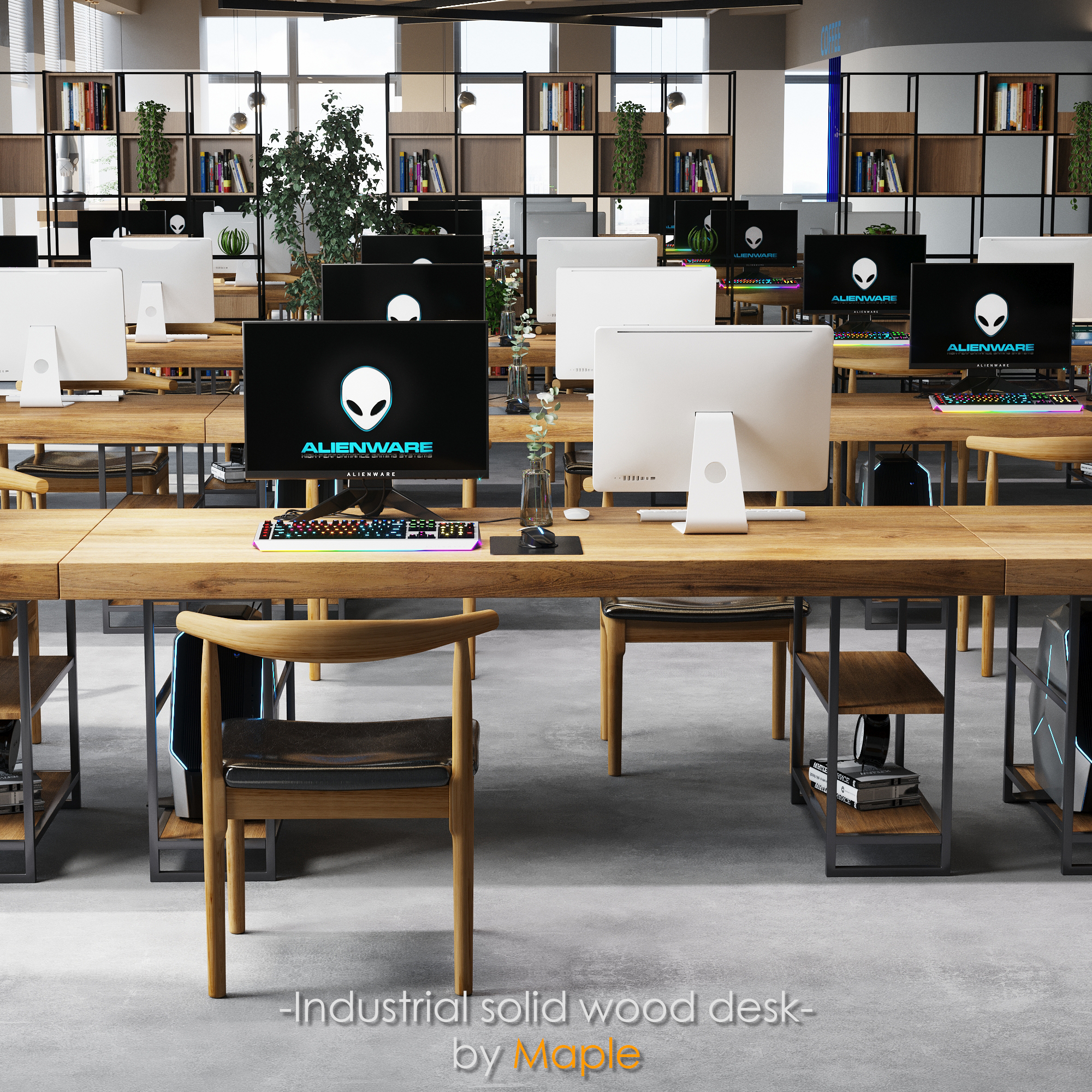 solid wood，Office desk and chair，corona，design sketch，Industry，3d，