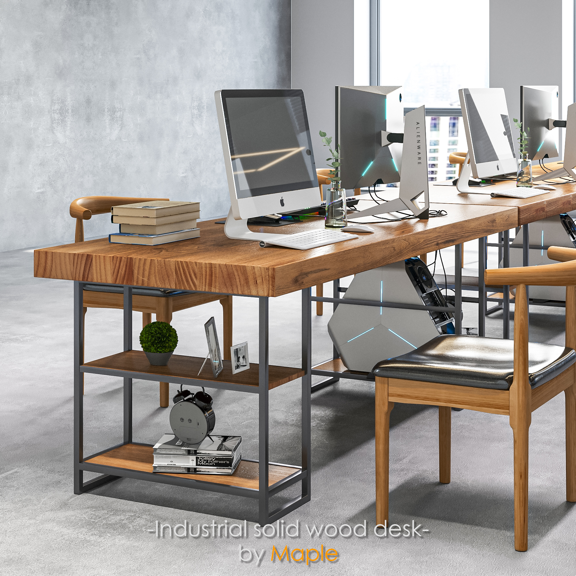 solid wood，Office desk and chair，corona，design sketch，Industry，3d，