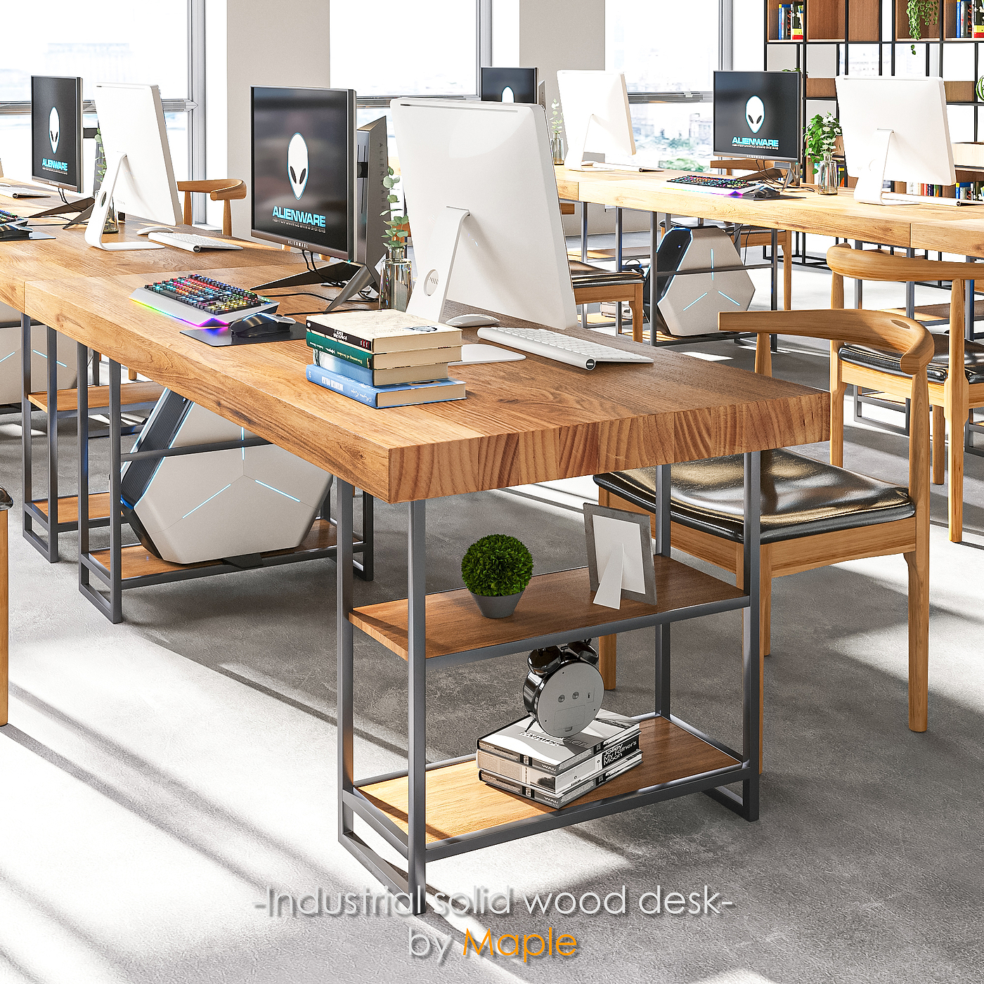 实木，办公桌椅，corona，效果图，工业，3d，