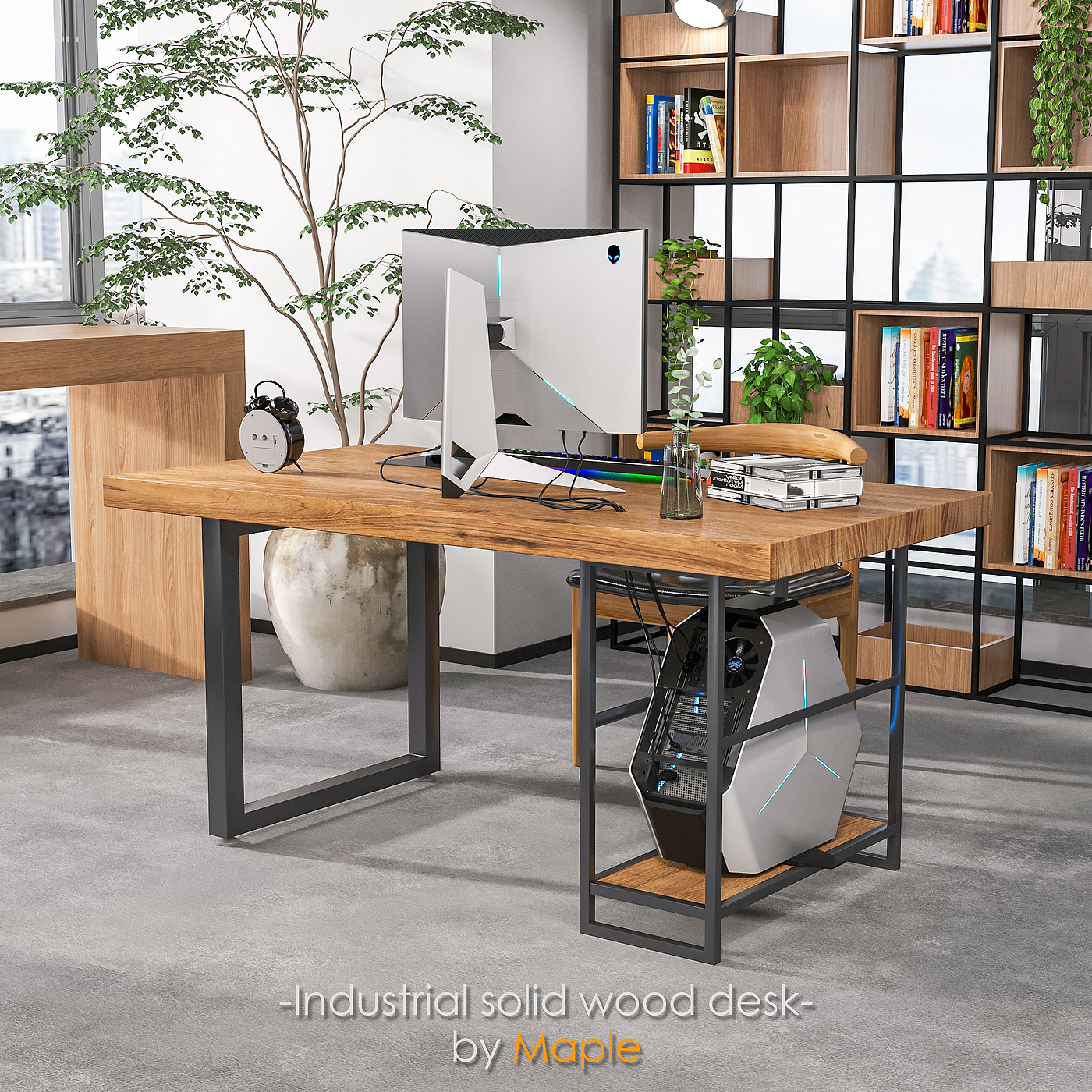 solid wood，Office desk and chair，corona，design sketch，Industry，3d，
