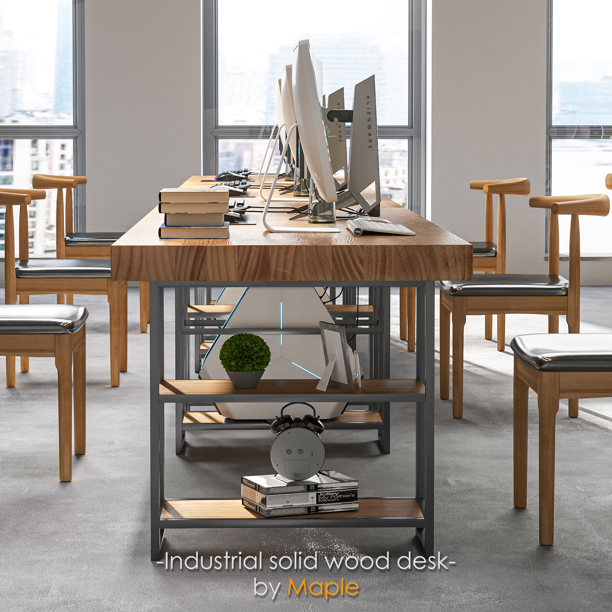 solid wood，Office desk and chair，corona，design sketch，Industry，3d，