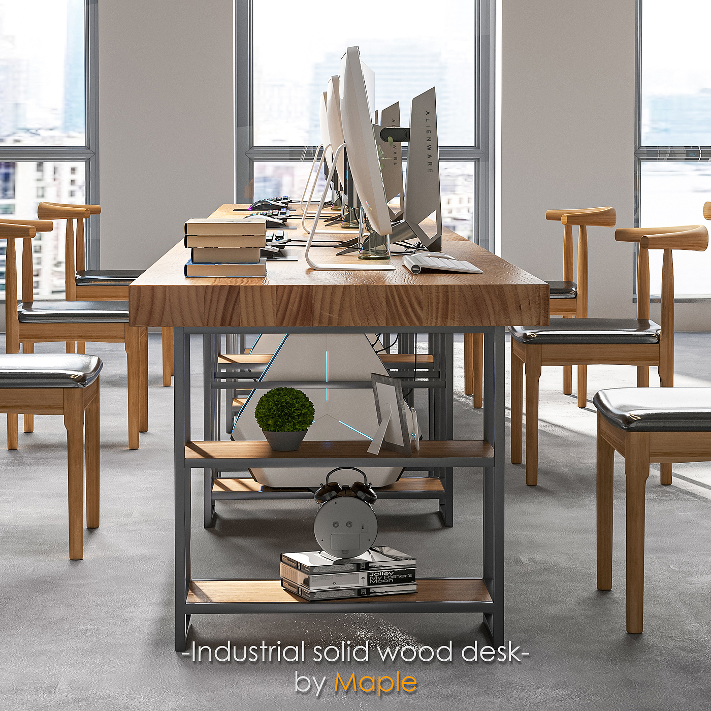 solid wood，Office desk and chair，corona，design sketch，Industry，3d，