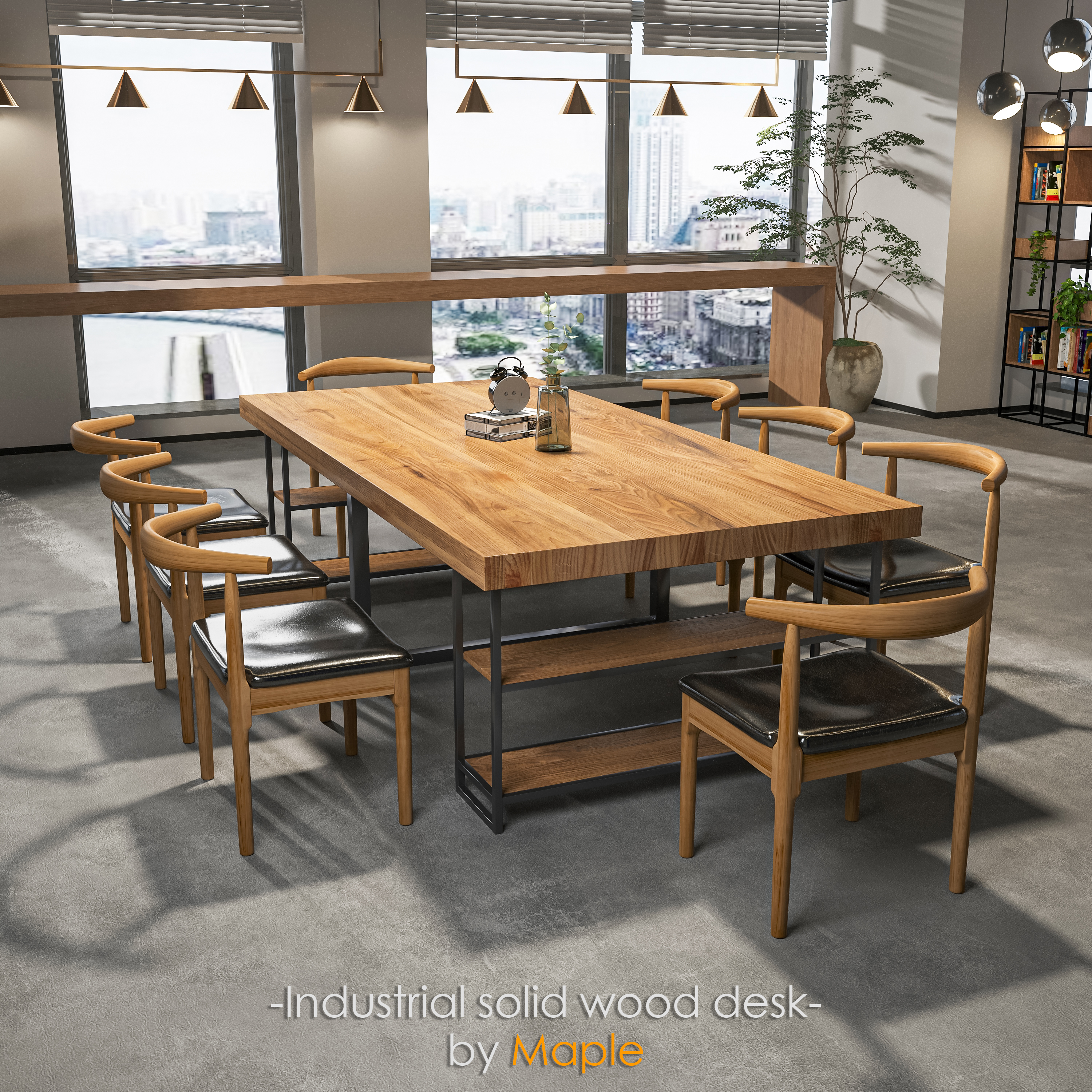 solid wood，Office desk and chair，corona，design sketch，Industry，3d，