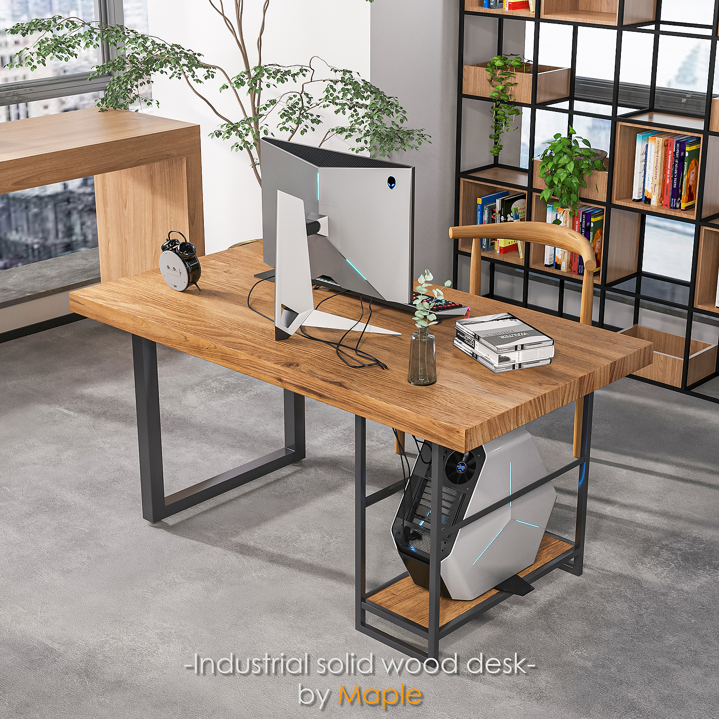 solid wood，Office desk and chair，corona，design sketch，Industry，3d，