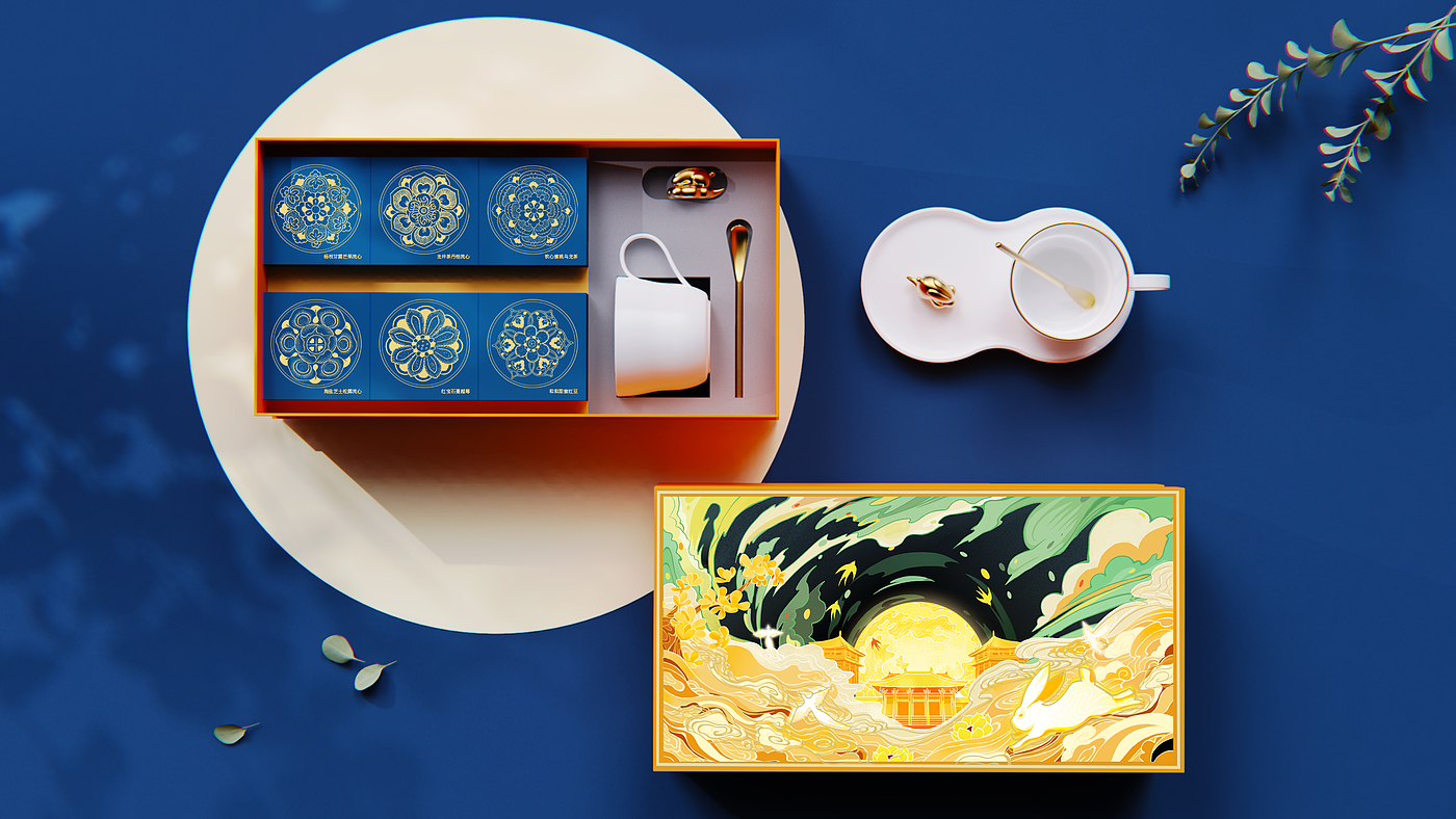 Moon cake gift box，Mid-autumn Festival，ceramics，