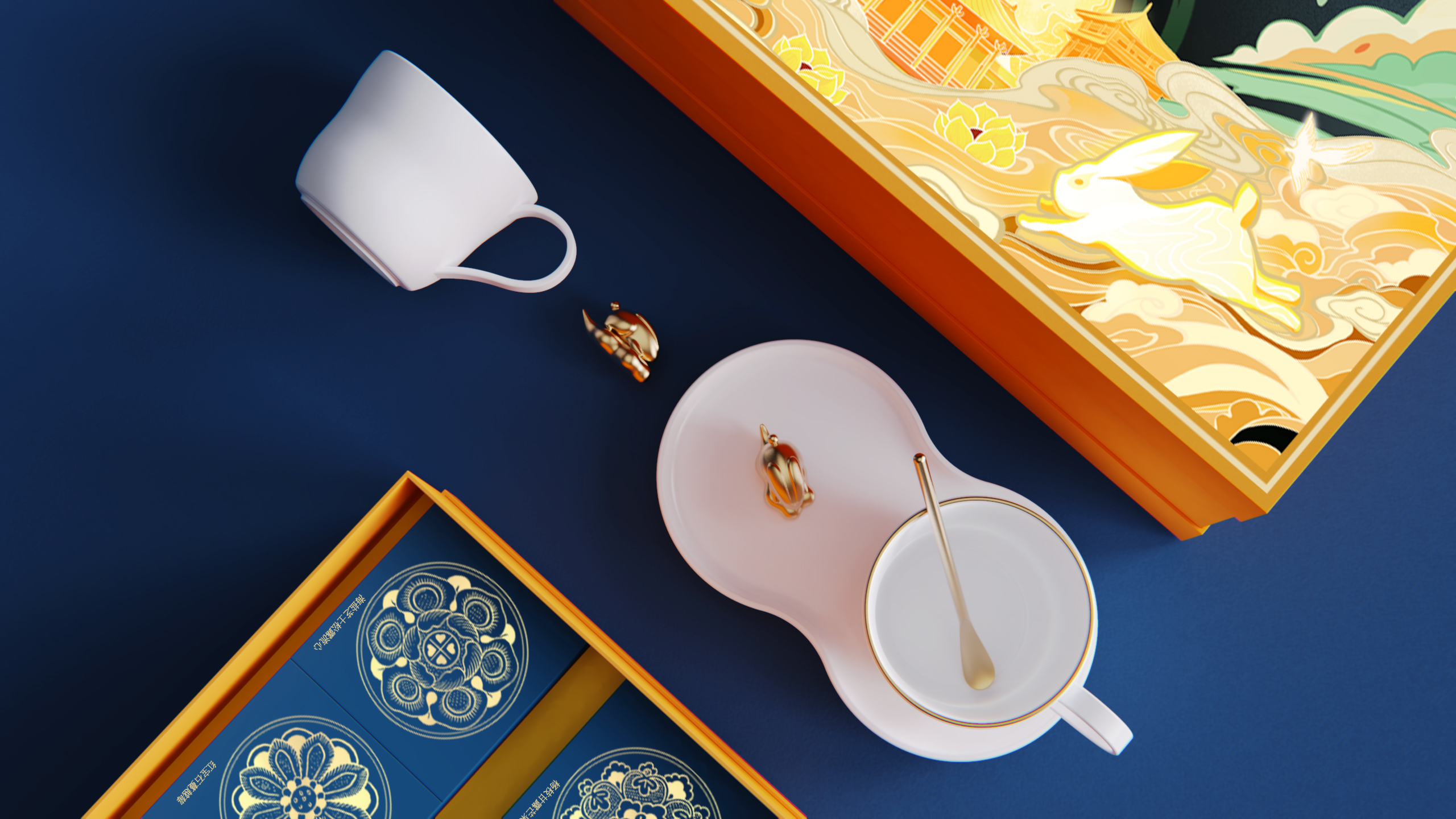 Moon cake gift box，Mid-autumn Festival，ceramics，