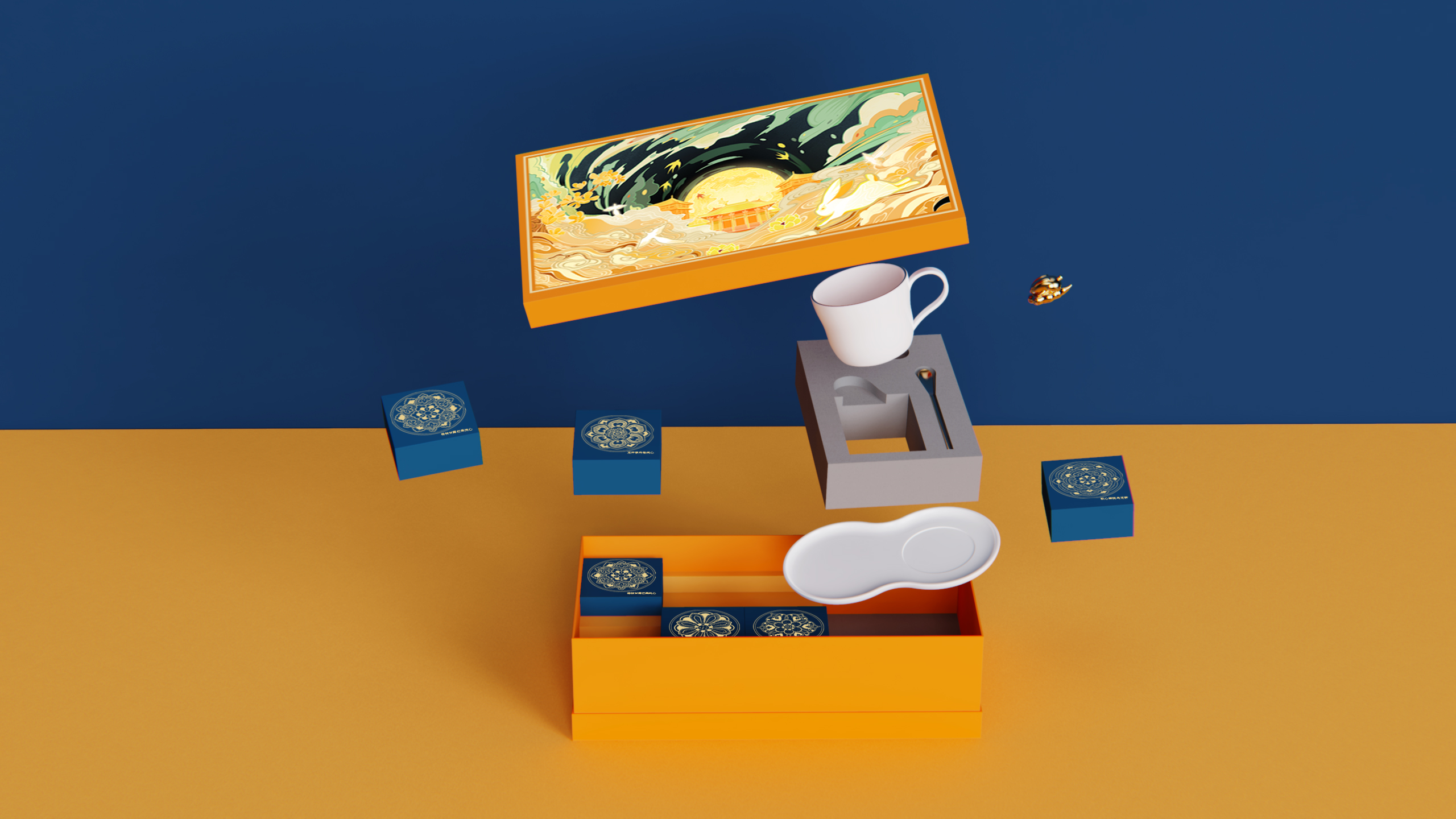 Moon cake gift box，Mid-autumn Festival，ceramics，