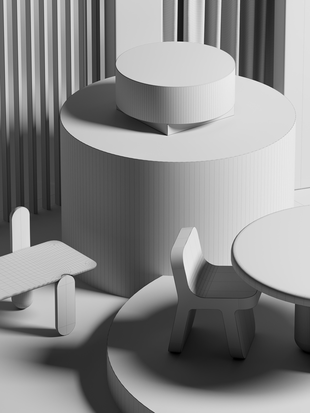 Set design，geometry，visualization，Table，chair，