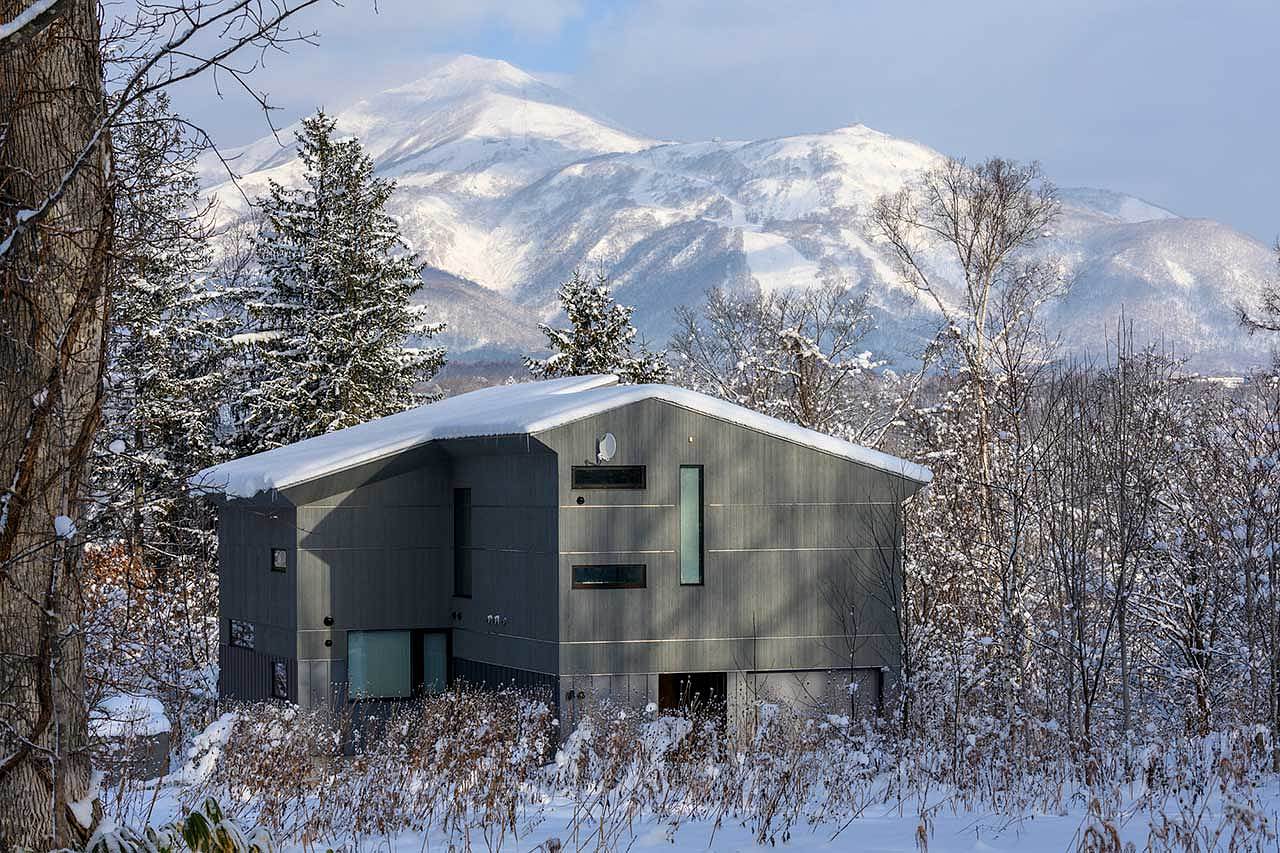 农舍，Yotei山，森林，大雪，