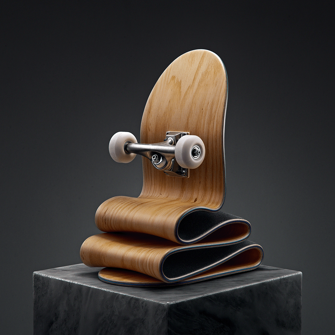 Skate，surrealistic，wooden ，cgi，