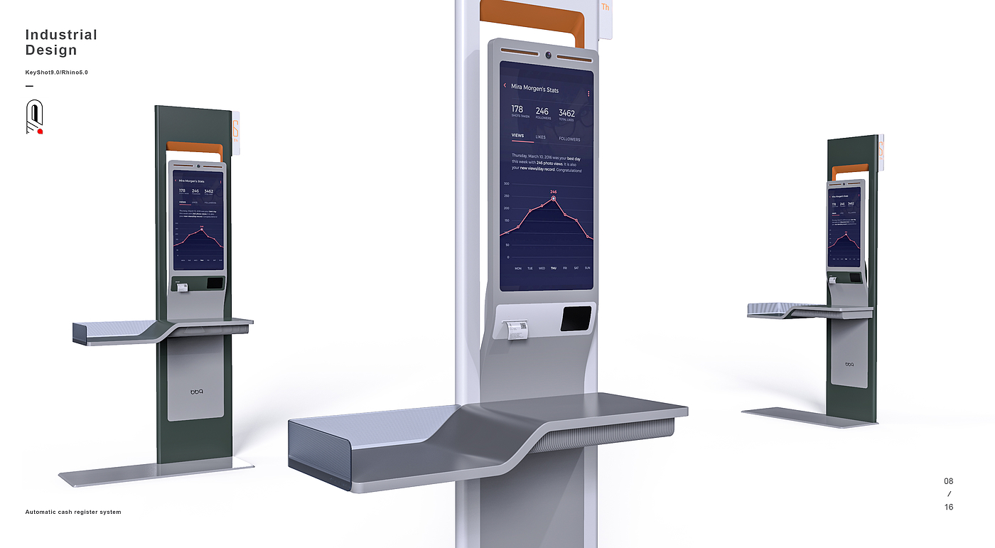 Automatic cash register，Product appearance design，industrial design，Public facilities design，Product detail design，