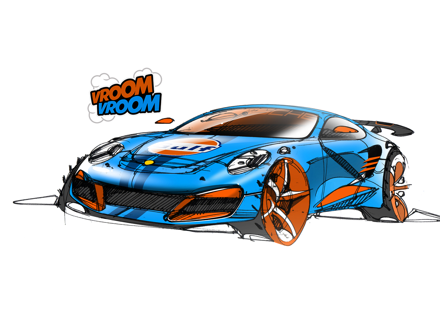 automobile，Porsche，Hand drawn，Ubee ，P O R S C H E，