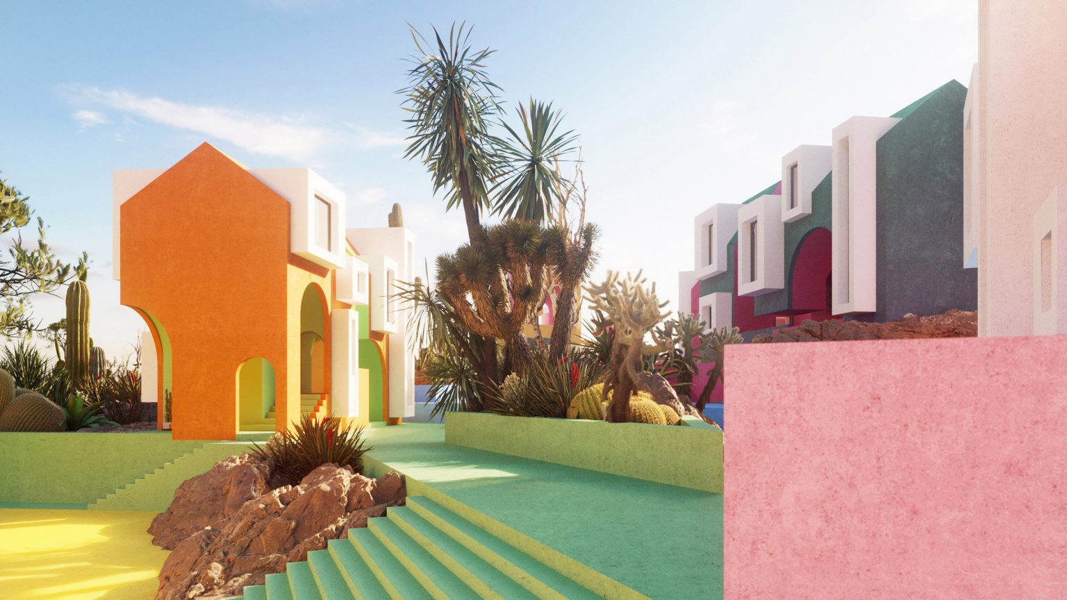 community，village，fictitious，design sketch，colour，