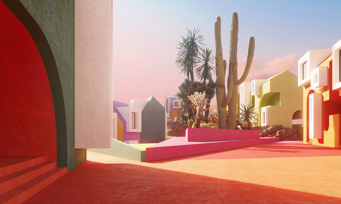 community，village，fictitious，design sketch，colour，