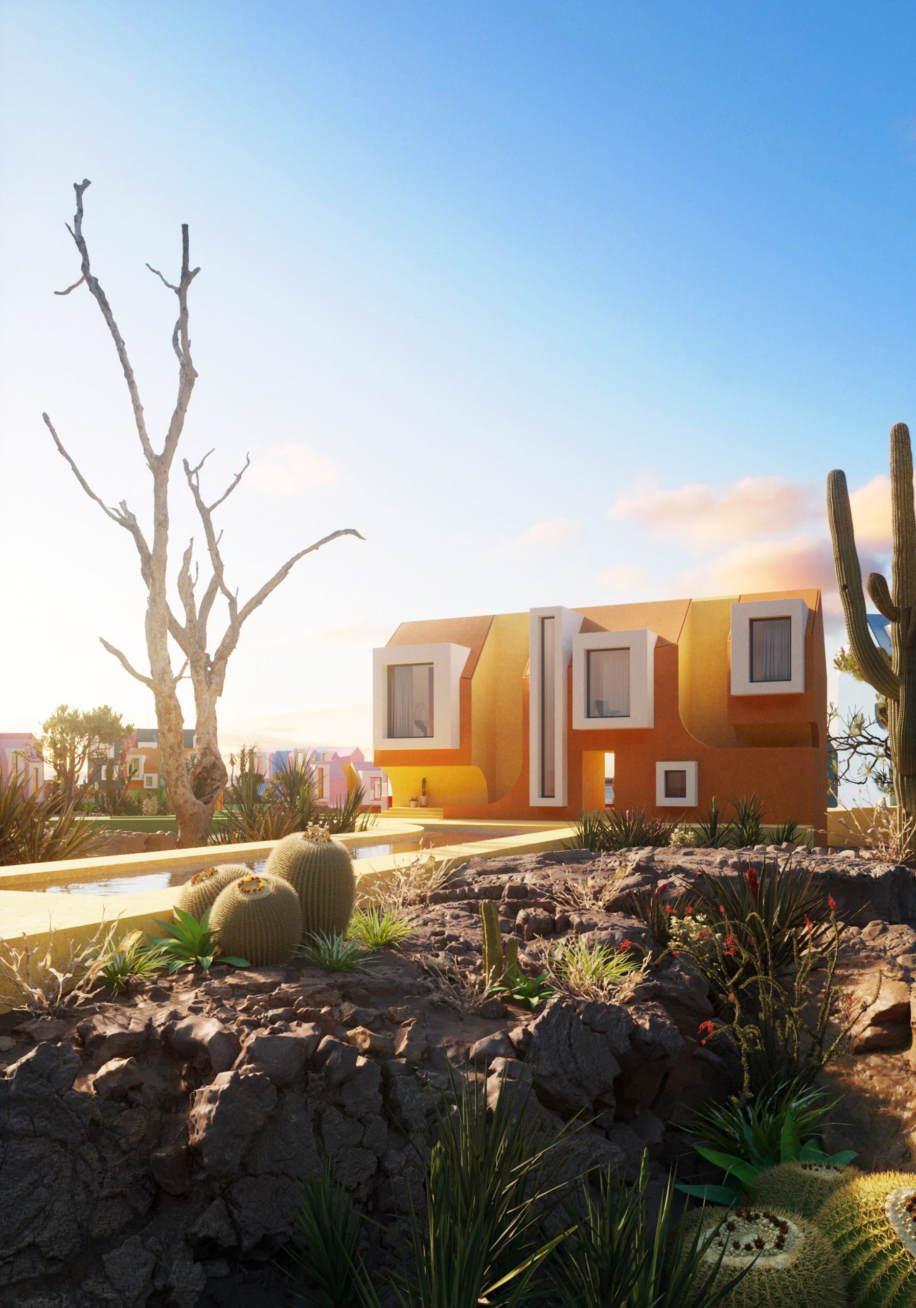 community，village，fictitious，design sketch，colour，