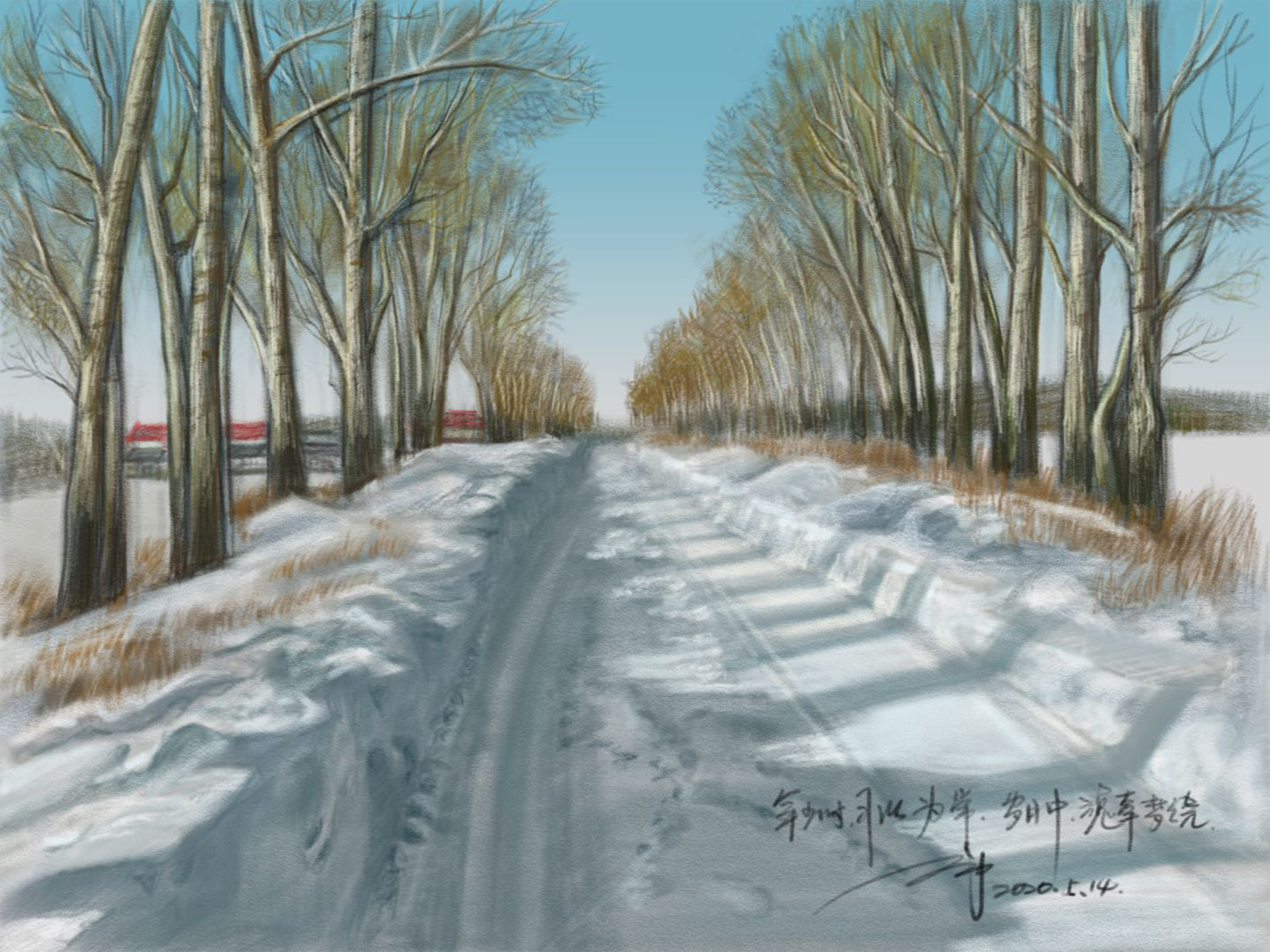Illustration，hometown，snow，