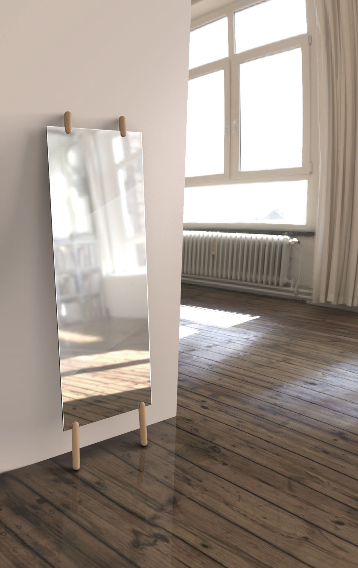 Stilt mirror，oak，Pin，Floor mirror，