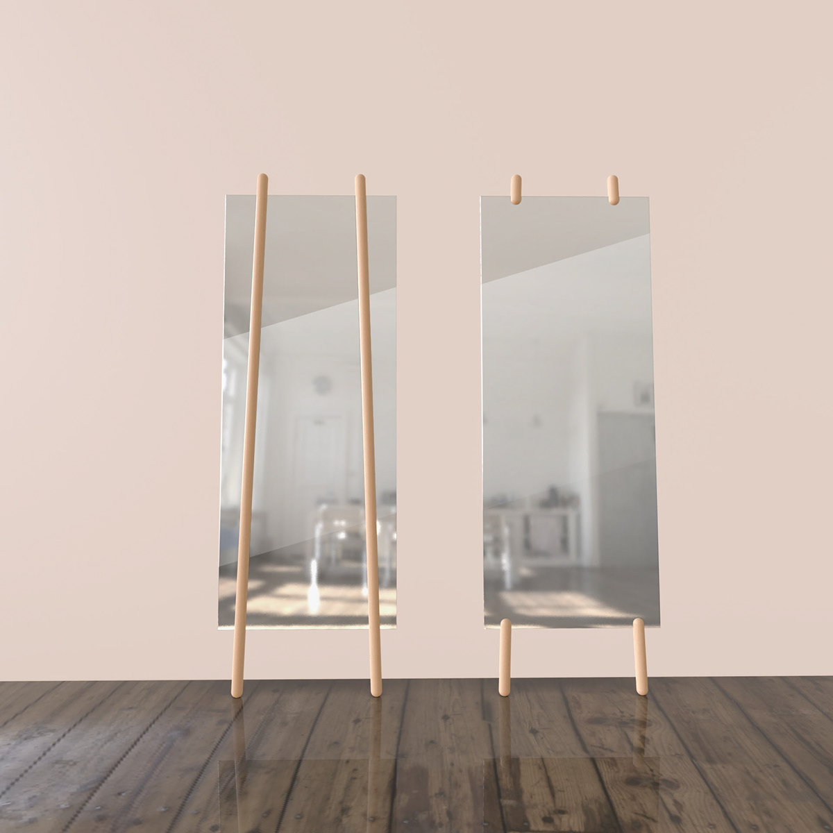 Stilt mirror，oak，Pin，Floor mirror，