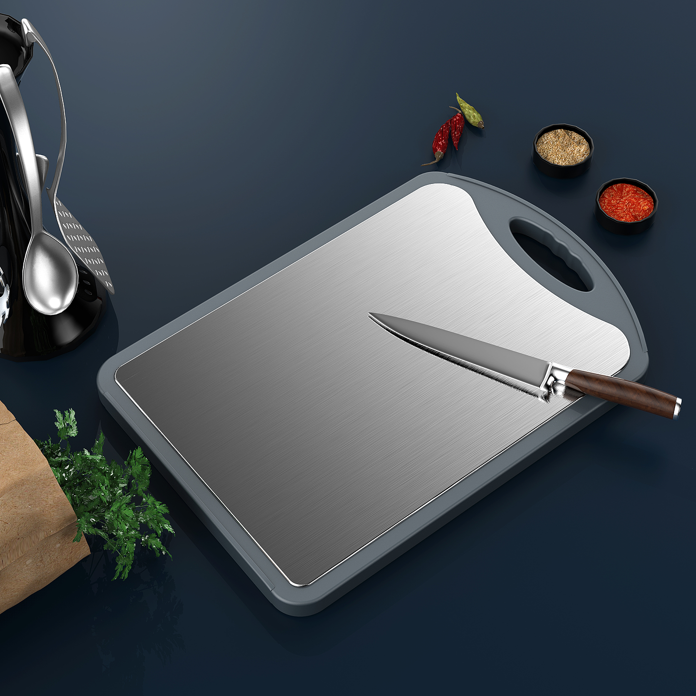 Stainless steel kitchen board scene rendering，Yiming design product rendering，