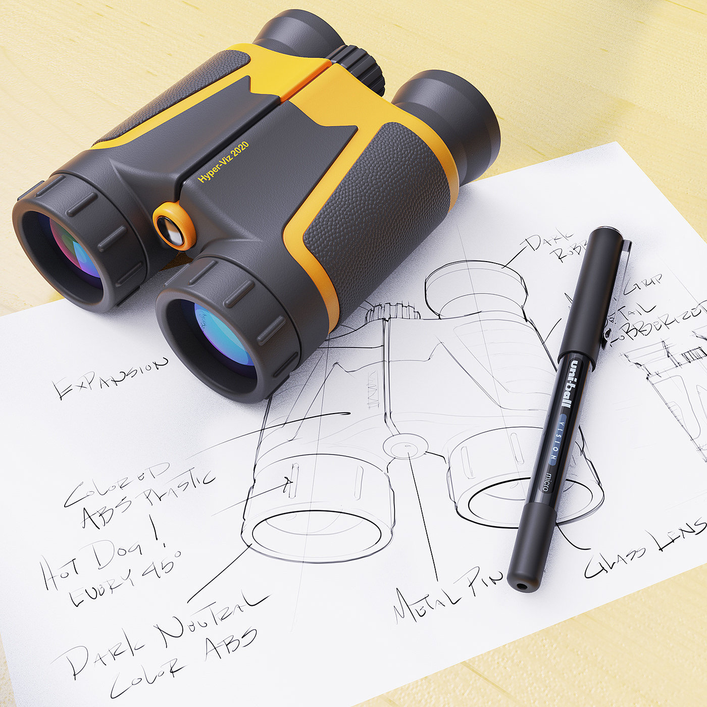 Hand drawn，Render，telescope，Rendering skills，