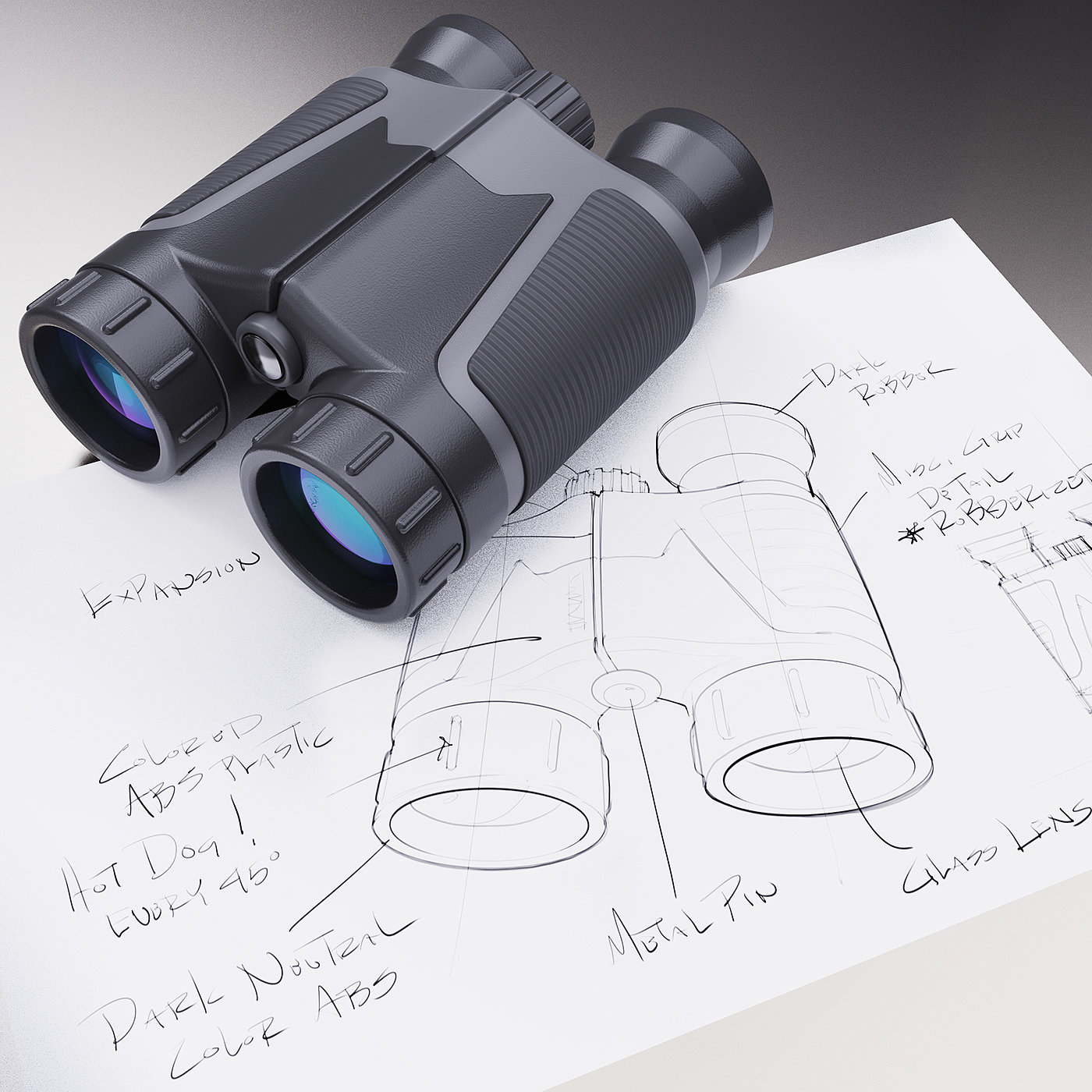 Hand drawn，Render，telescope，Rendering skills，