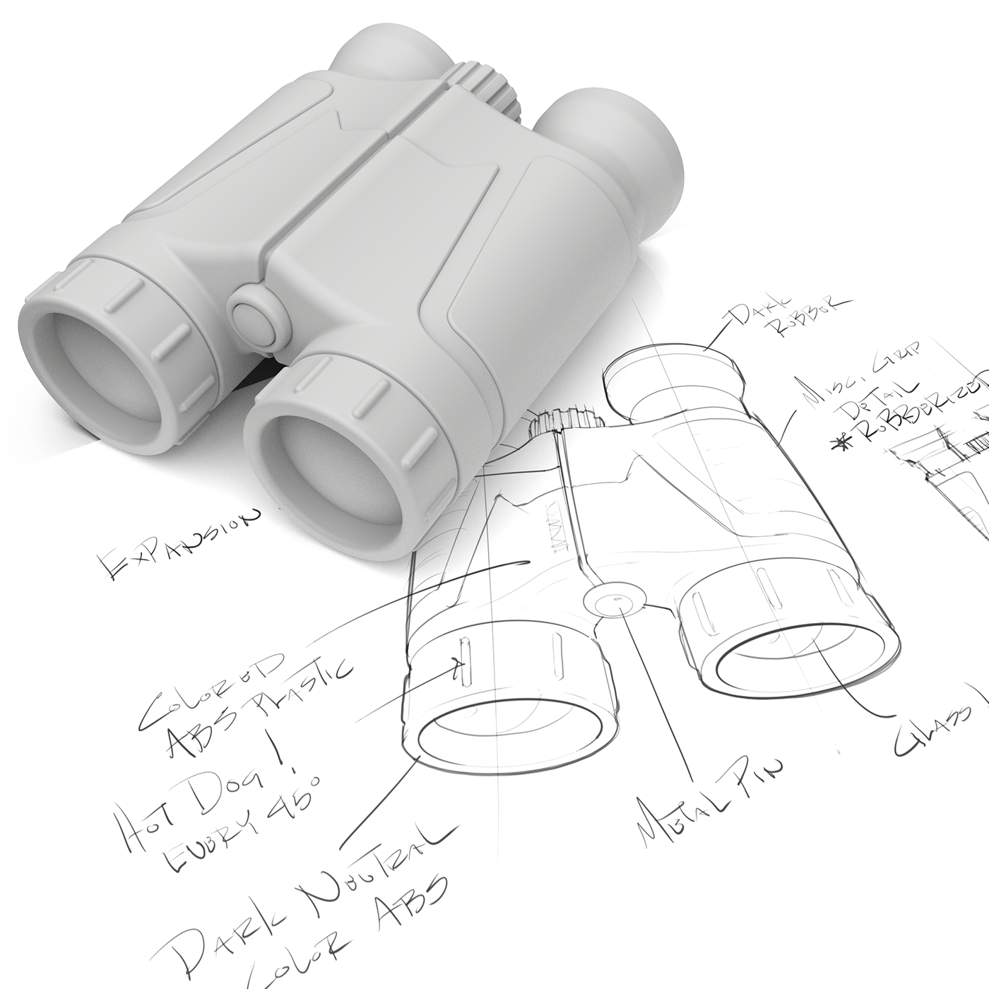 Hand drawn，Render，telescope，Rendering skills，