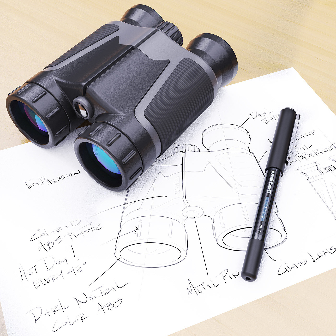 Hand drawn，Render，telescope，Rendering skills，