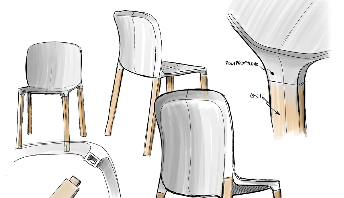 MASH，Wooden chair，polypropylene，Stack，