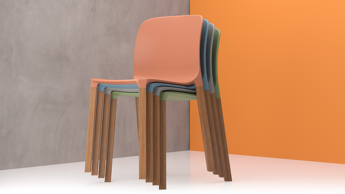 MASH，Wooden chair，polypropylene，Stack，