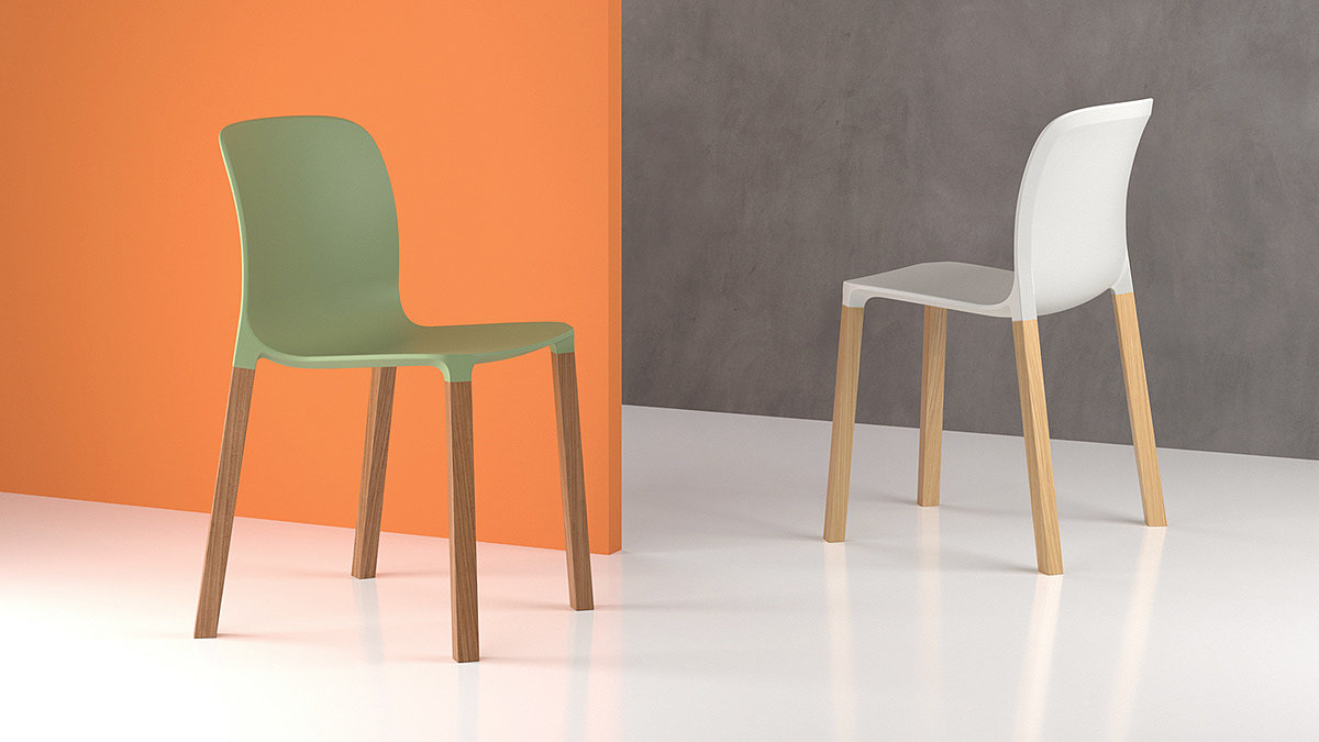 MASH，Wooden chair，polypropylene，Stack，