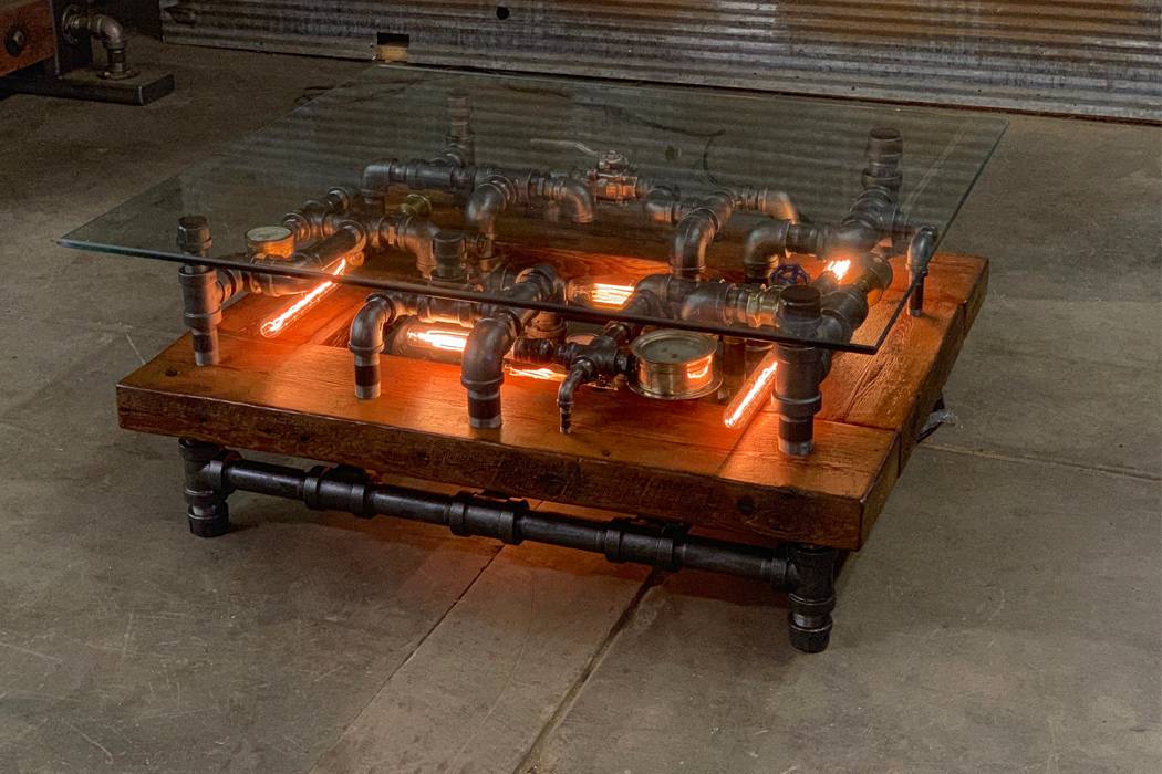 Coffee table，Steampunk，tea table，Lamp tube，Glass，STEAMPUNK，