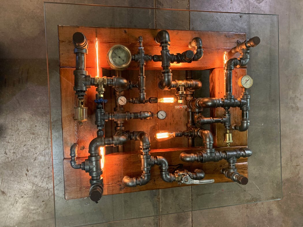 Coffee table，Steampunk，tea table，Lamp tube，Glass，STEAMPUNK，