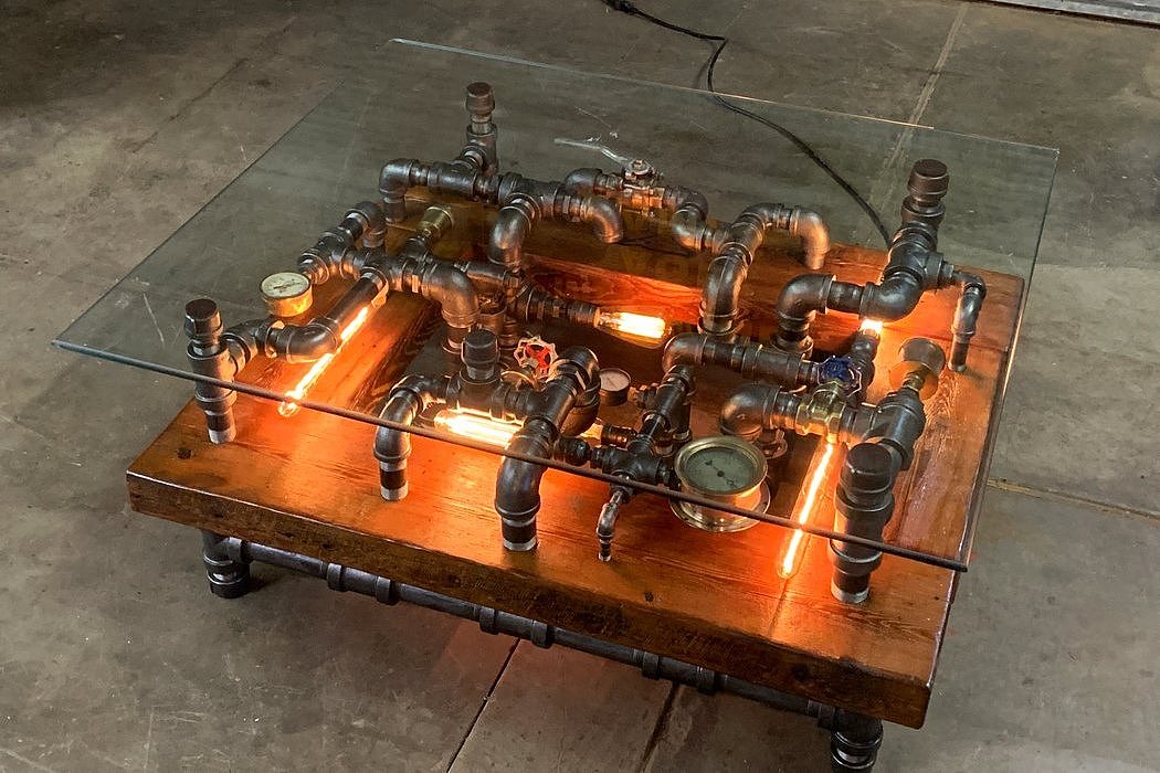 Coffee table，Steampunk，tea table，Lamp tube，Glass，STEAMPUNK，