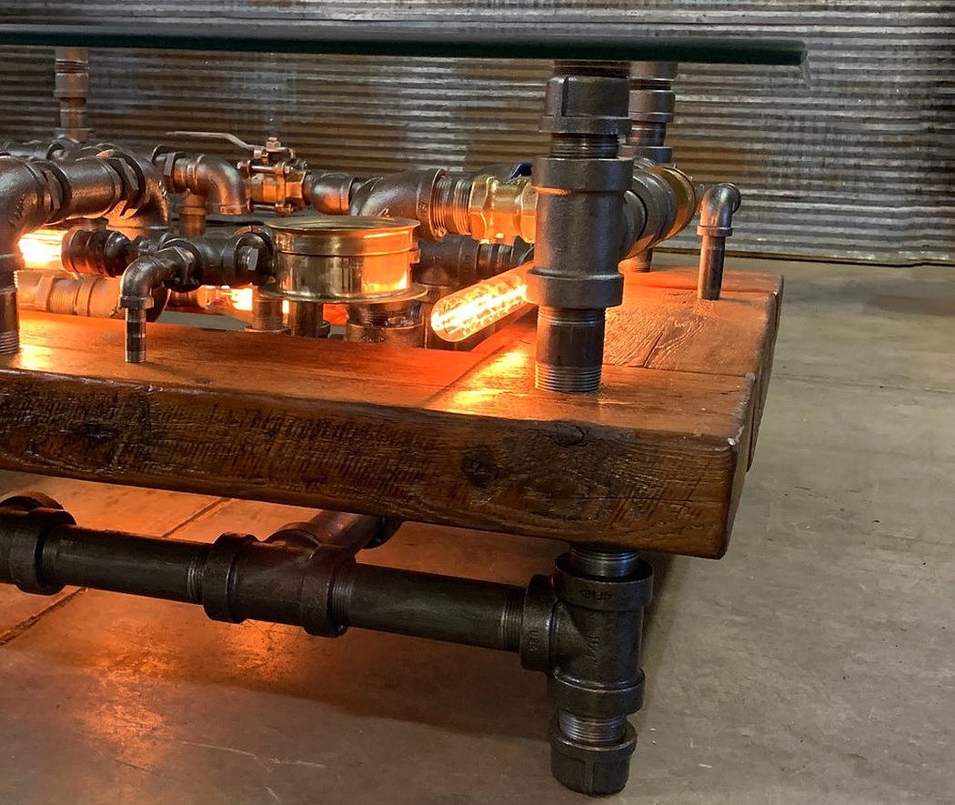 Coffee table，Steampunk，tea table，Lamp tube，Glass，STEAMPUNK，