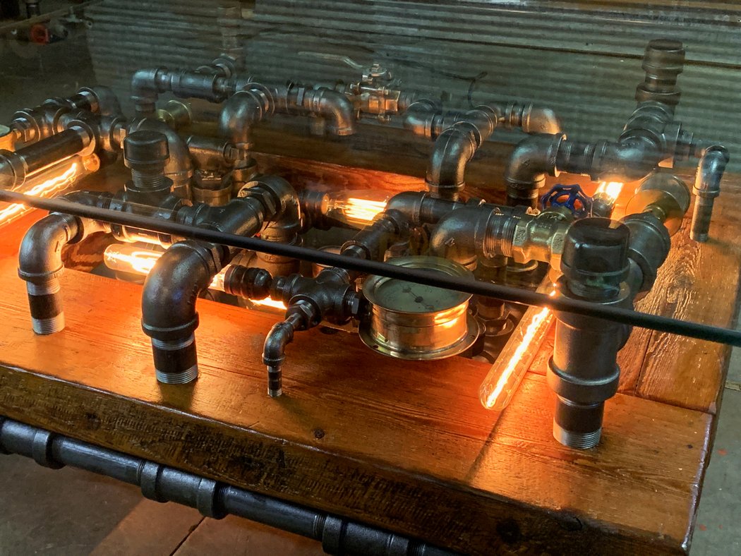 Coffee table，Steampunk，tea table，Lamp tube，Glass，STEAMPUNK，