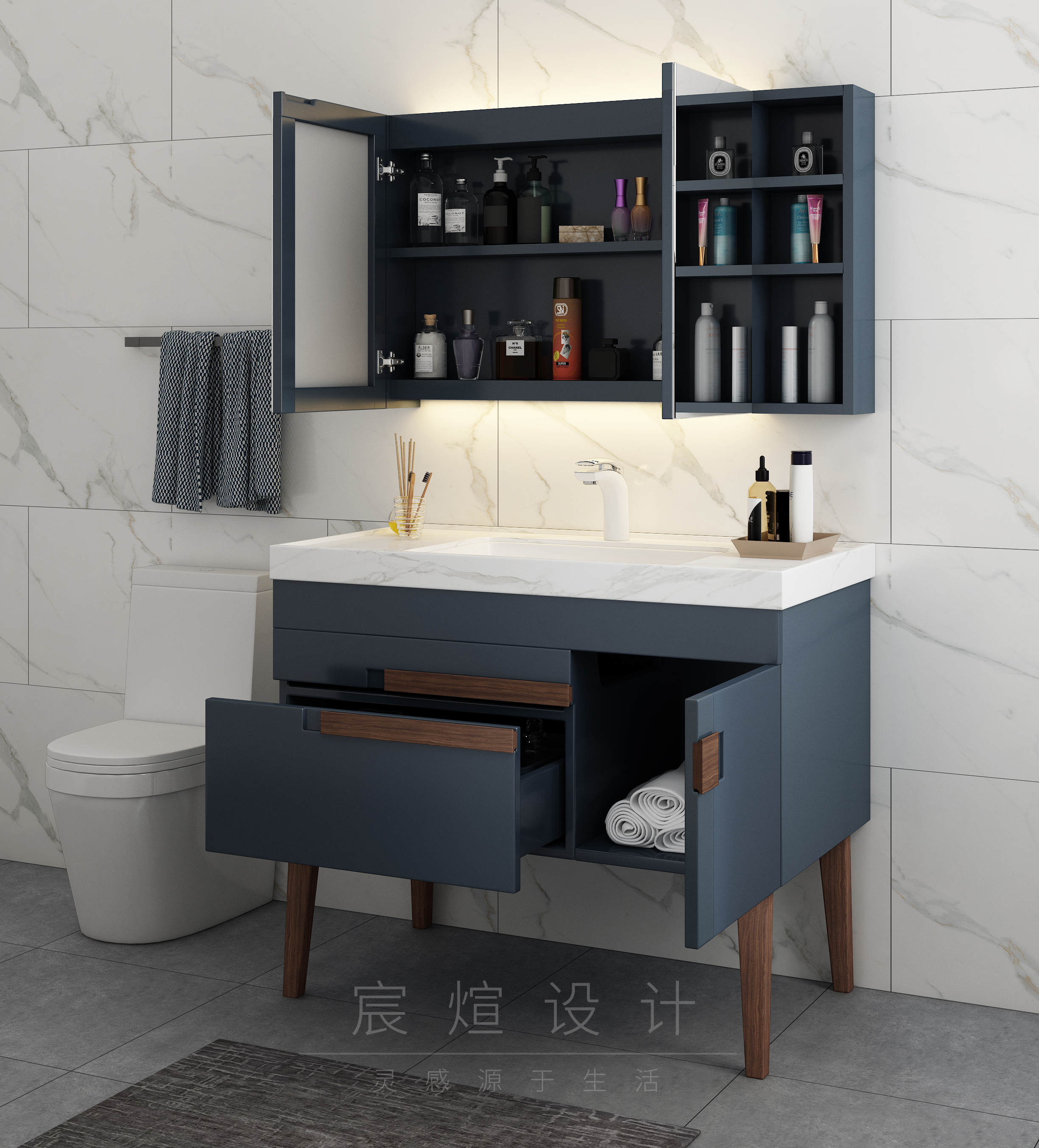 furniture，Bathroom modeling and rendering，modern，Light luxury，