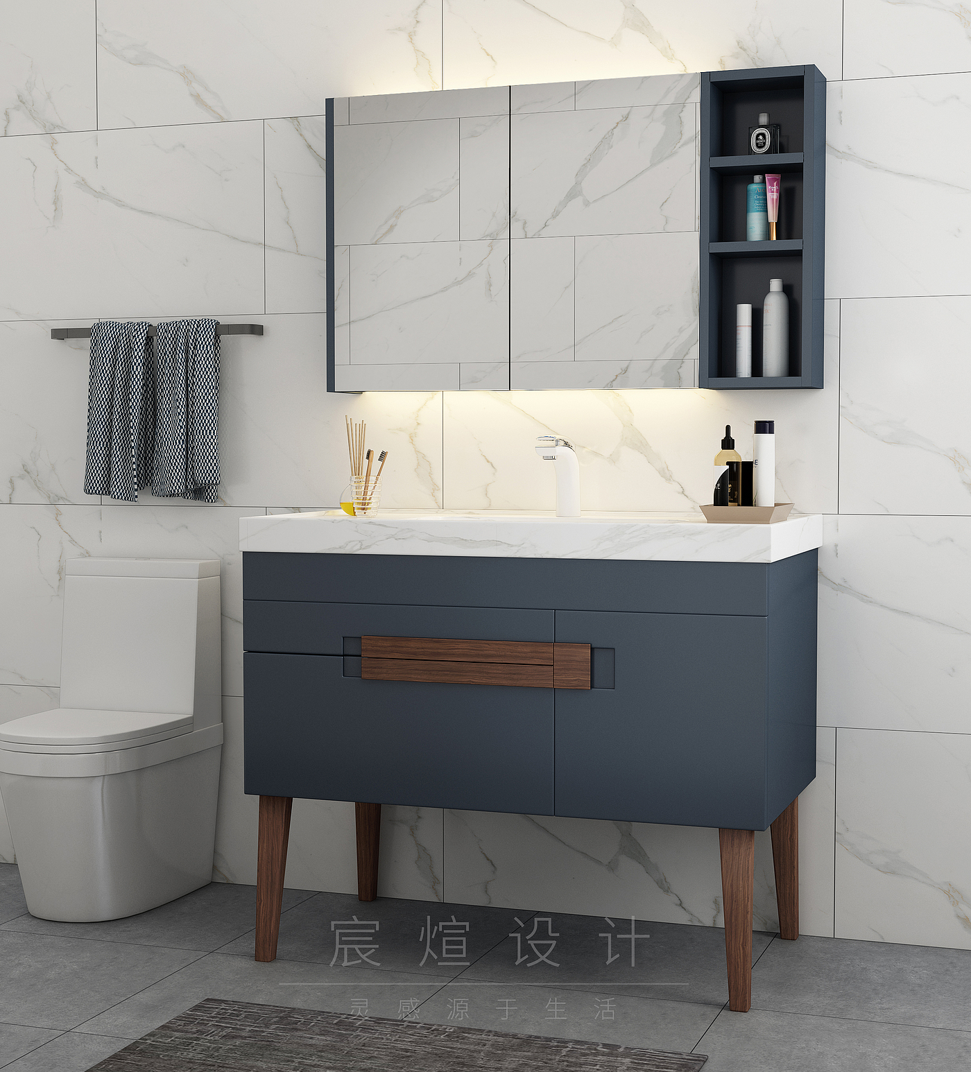 furniture，Bathroom modeling and rendering，modern，Light luxury，