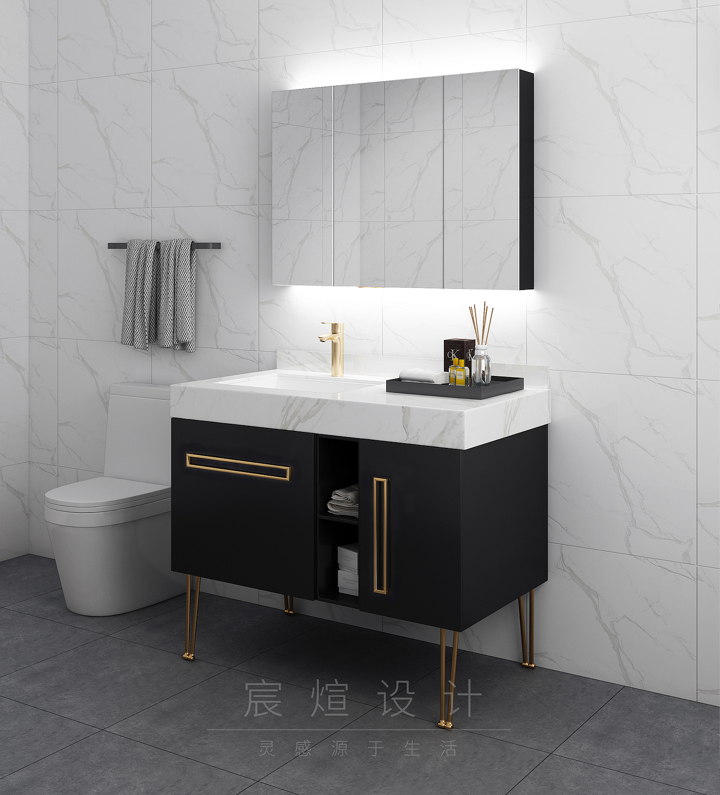 furniture，Bathroom modeling and rendering，modern，Light luxury，