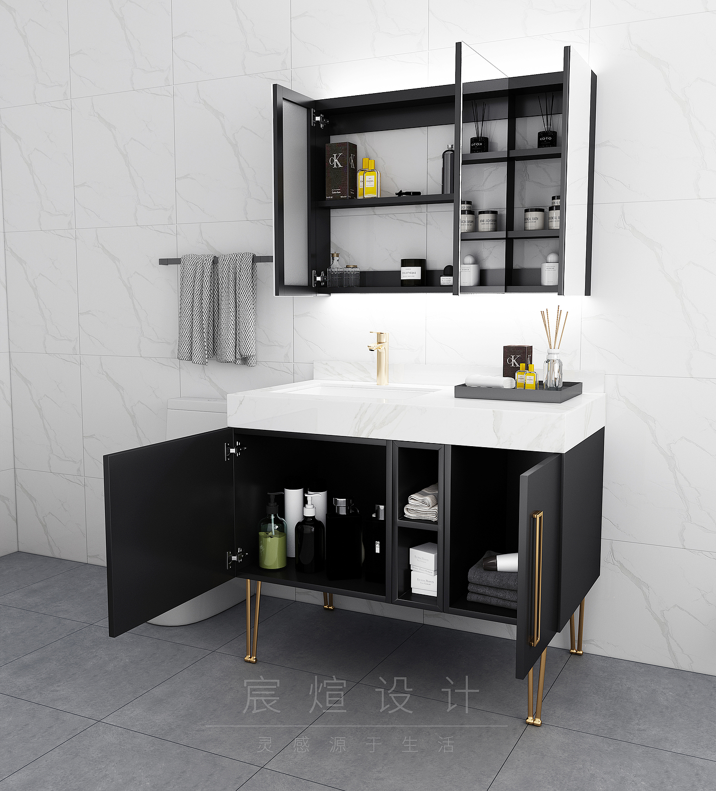 furniture，Bathroom modeling and rendering，modern，Light luxury，