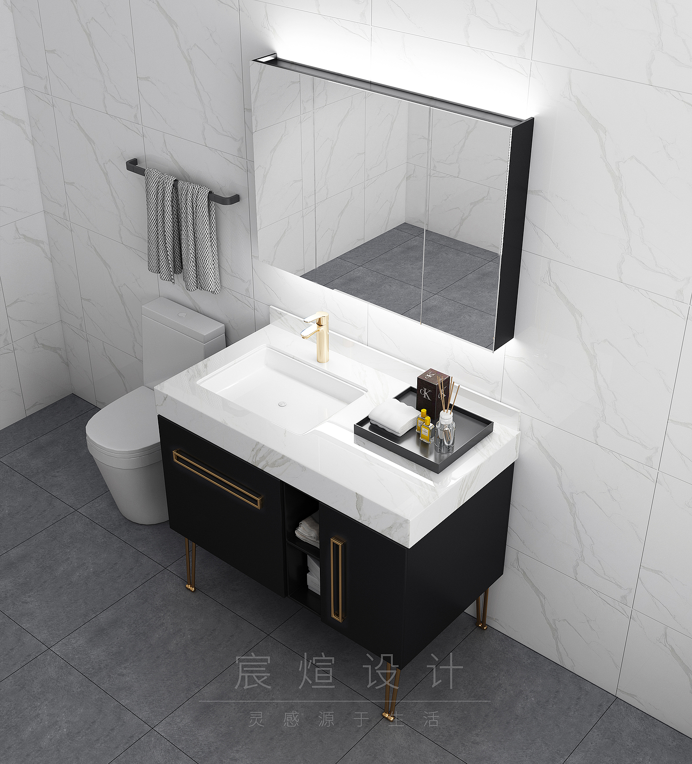 furniture，Bathroom modeling and rendering，modern，Light luxury，