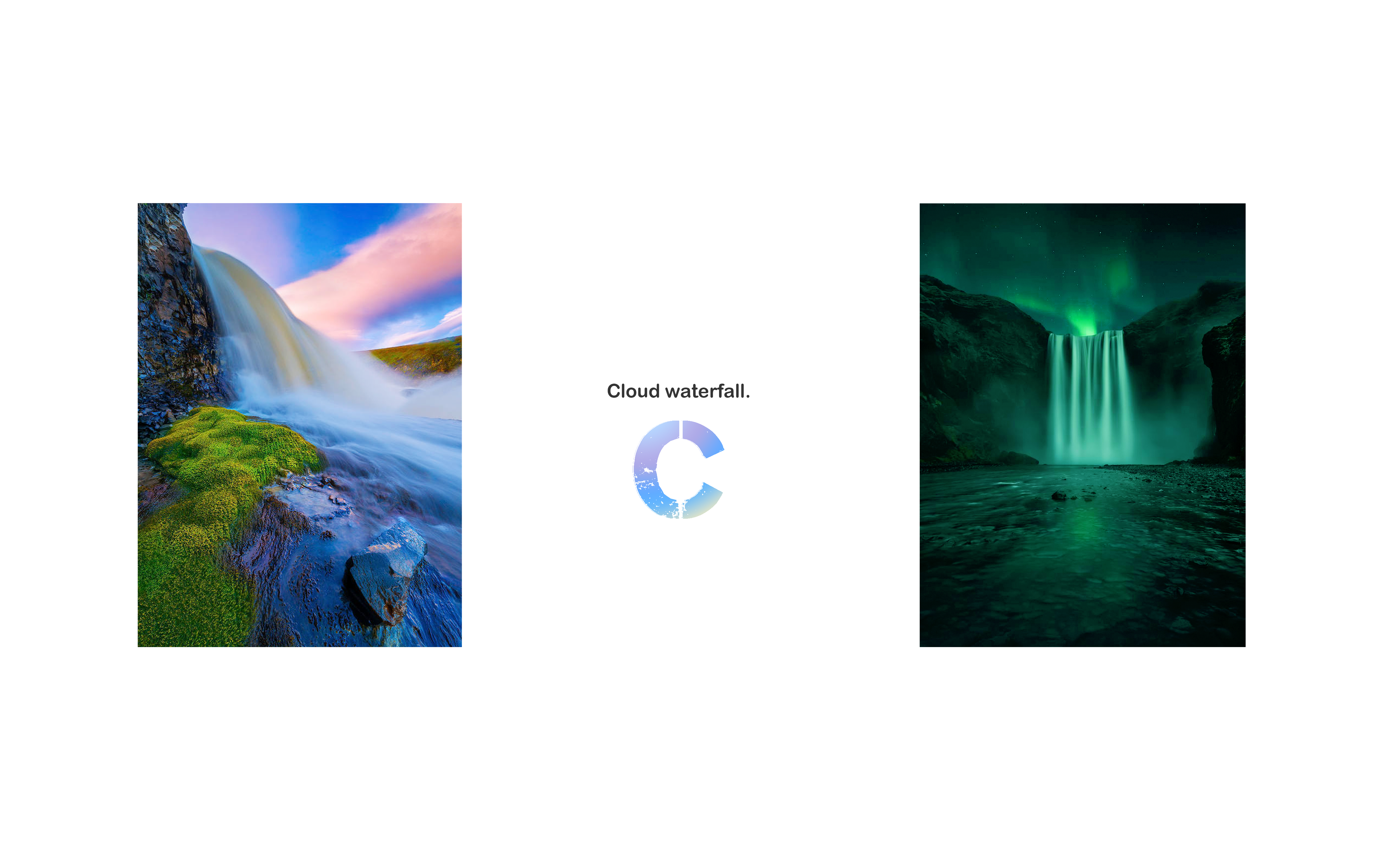 Nebula, waterfall, color, starry sky，