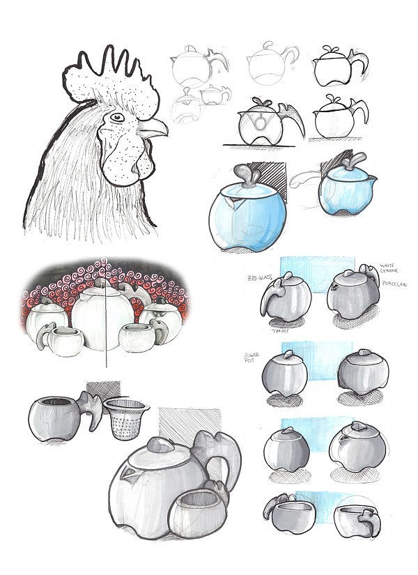 lovely，cock，teapot，teacup，Design，