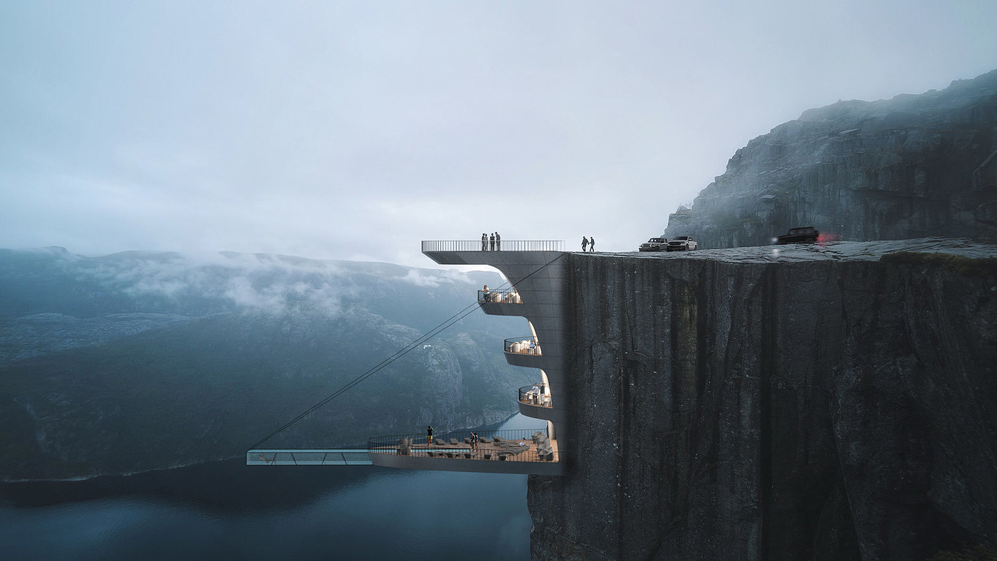 Steep cliff，hotel，