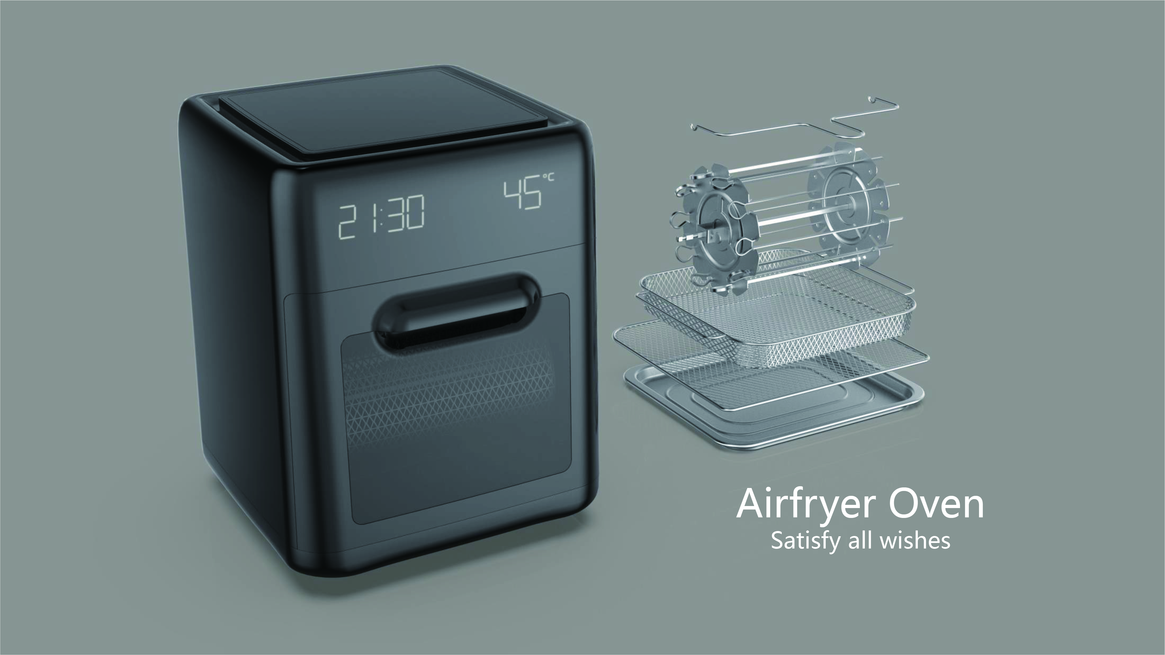 Air fryer，Air oven，product design，industrial design，kitchen，small home appliances，Innovative design，
