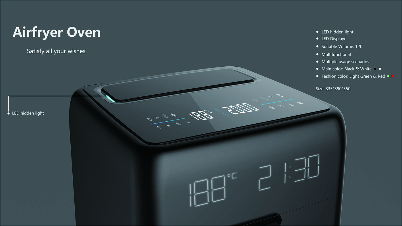 Air fryer，Air oven，product design，industrial design，kitchen，small home appliances，Innovative design，