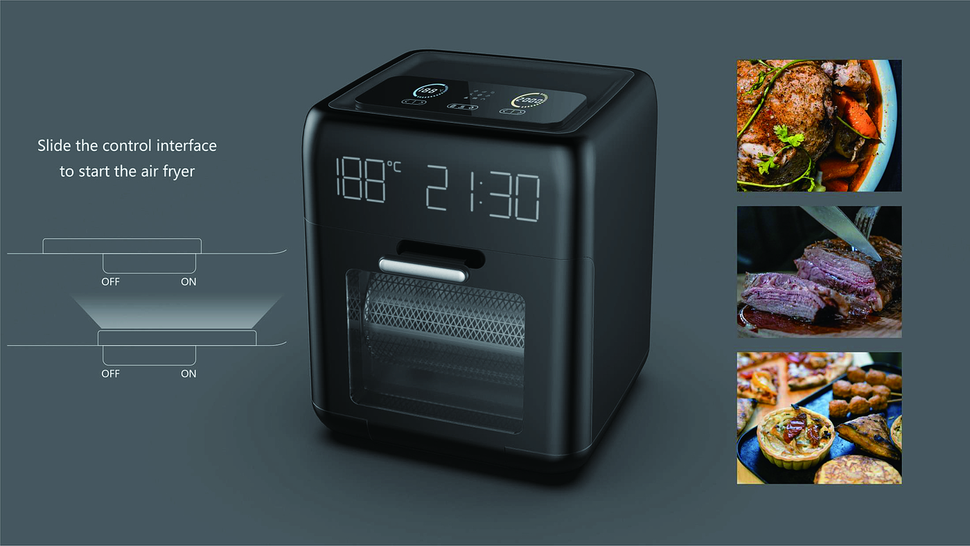 Air fryer，Air oven，product design，industrial design，kitchen，small home appliances，Innovative design，
