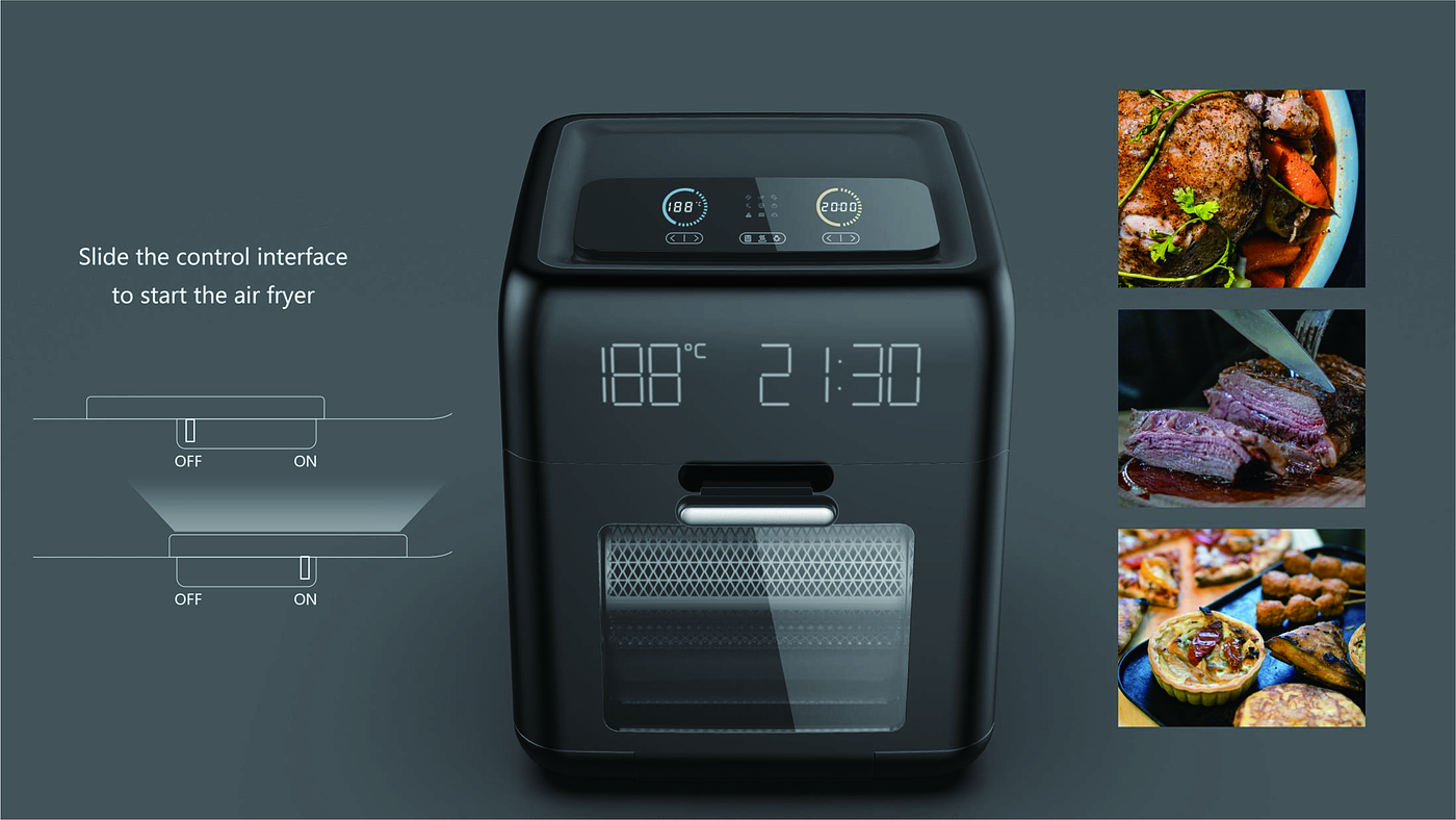 Air fryer，Air oven，product design，industrial design，kitchen，small home appliances，Innovative design，