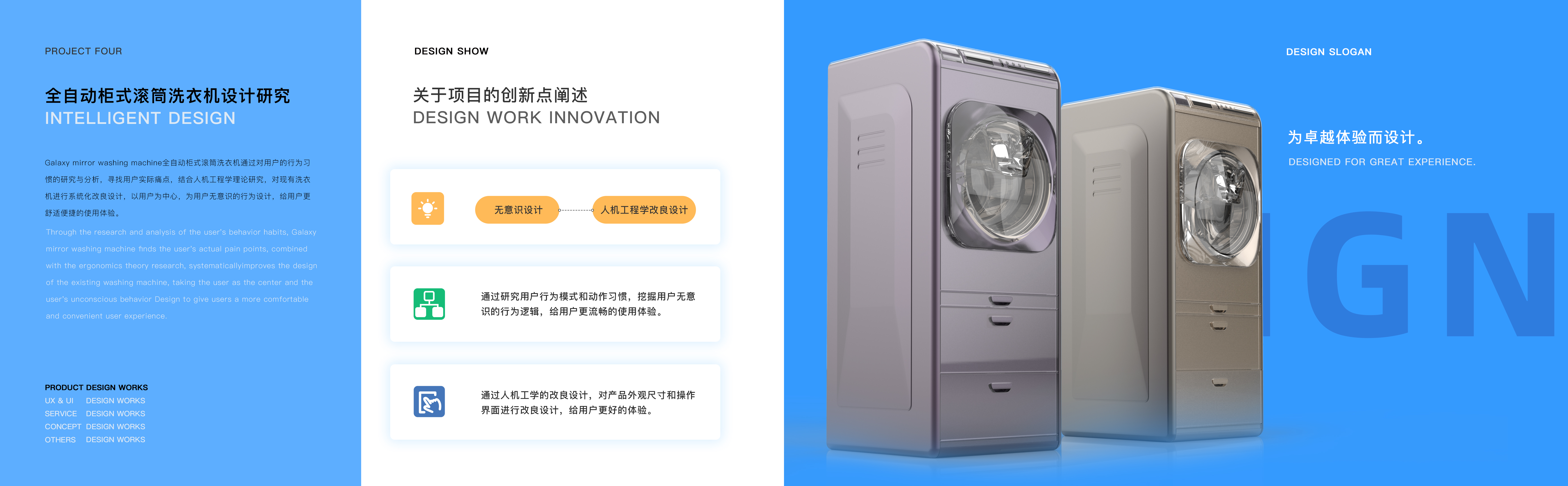 Full automatic cabinet drum washing machine，household electrical appliances，Unconscious design，Ergonomic design，Appearance design，sample reels，