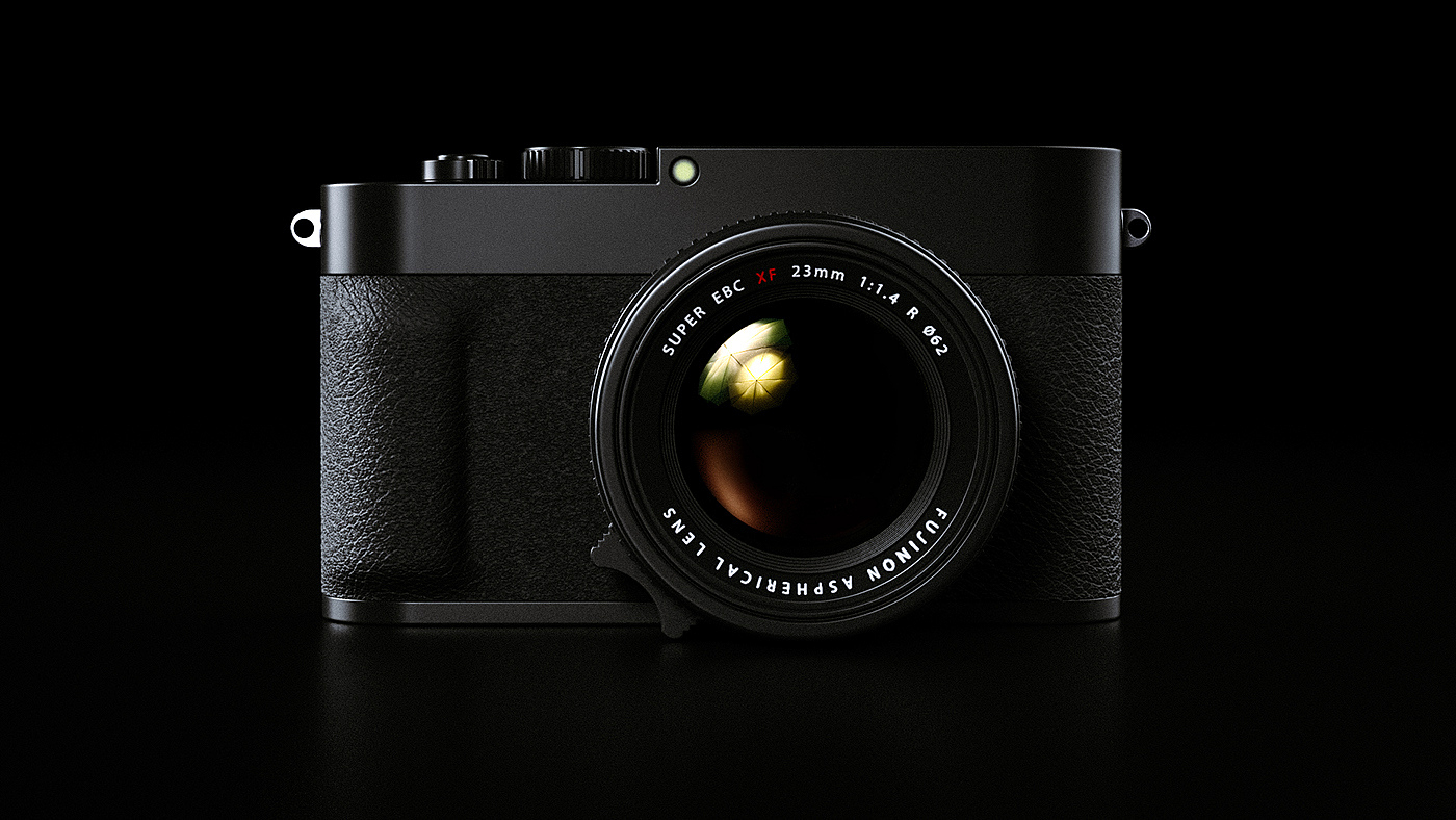 富士相机，数码相机，酷黑，精致渲染，