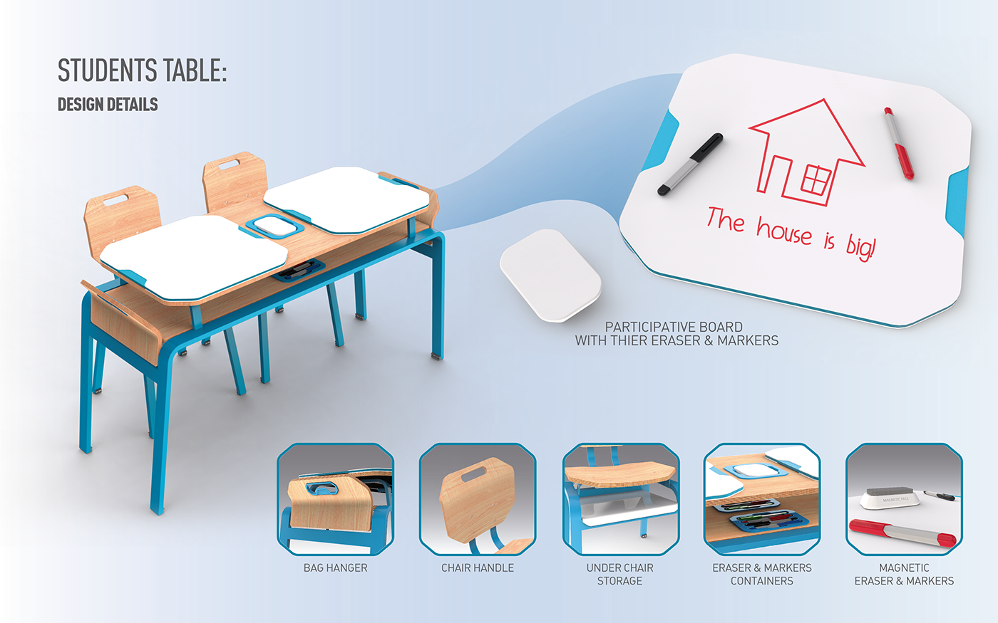 Multi function，School desk，furniture design ，Scene design，industrial design，Design details，Design drawings，